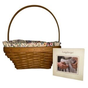 Longaberger 2003 Small Easter Woven Basket With Floral Liner Plastic Protector